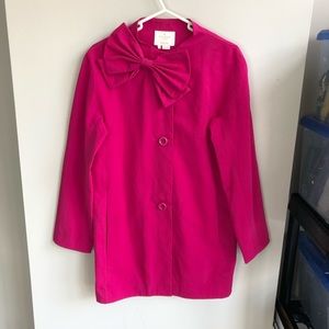 Kate Spade New York Girls Hot Pink Long Sleeve Bow Long Button Down Coat Sz 14